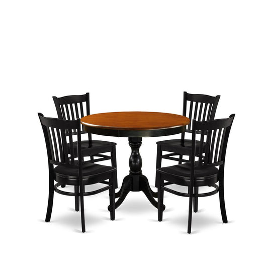 East West Furniture 5-Piece Modern Dining Table Set Contains a Wooden Kitchen Table and 4 Kitchen Chairs with Slatted Back - Black Finish