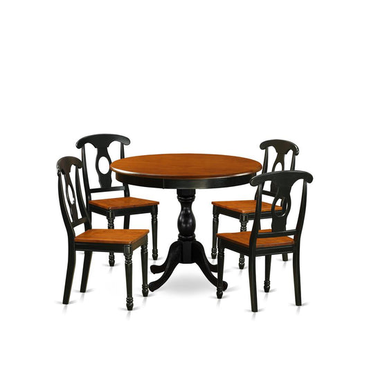 East West Furniture 5-Piece Dining Set Consist of Mid Century Table and 4 Kitchen Chairs with Napoleon Back - Black Finish