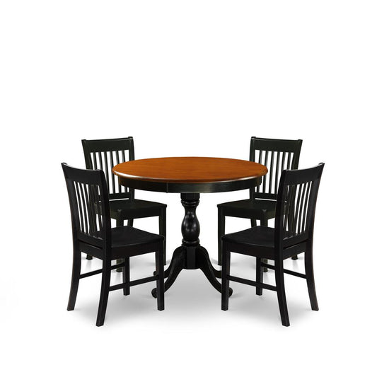 East West Furniture 5-Piece Dinning Table Set Consists of a Dining Table and 4 Wood Kitchen Chairs with Slatted Back - Black Finish