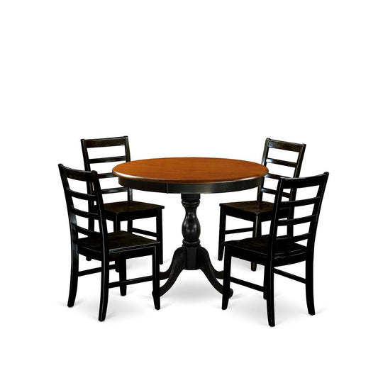 East West Furniture 5-Piece Kitchen Table Set Contains a Dinning Table and 4 Wooden Chairs with Ladder Back - Black Finish