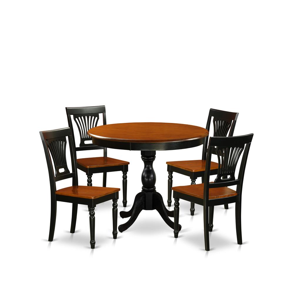 East West Furniture 5-Piece Dinette Set Consist of Wood Dining Table and 4 Dining Room Chairs with Slatted Back - Black Finish