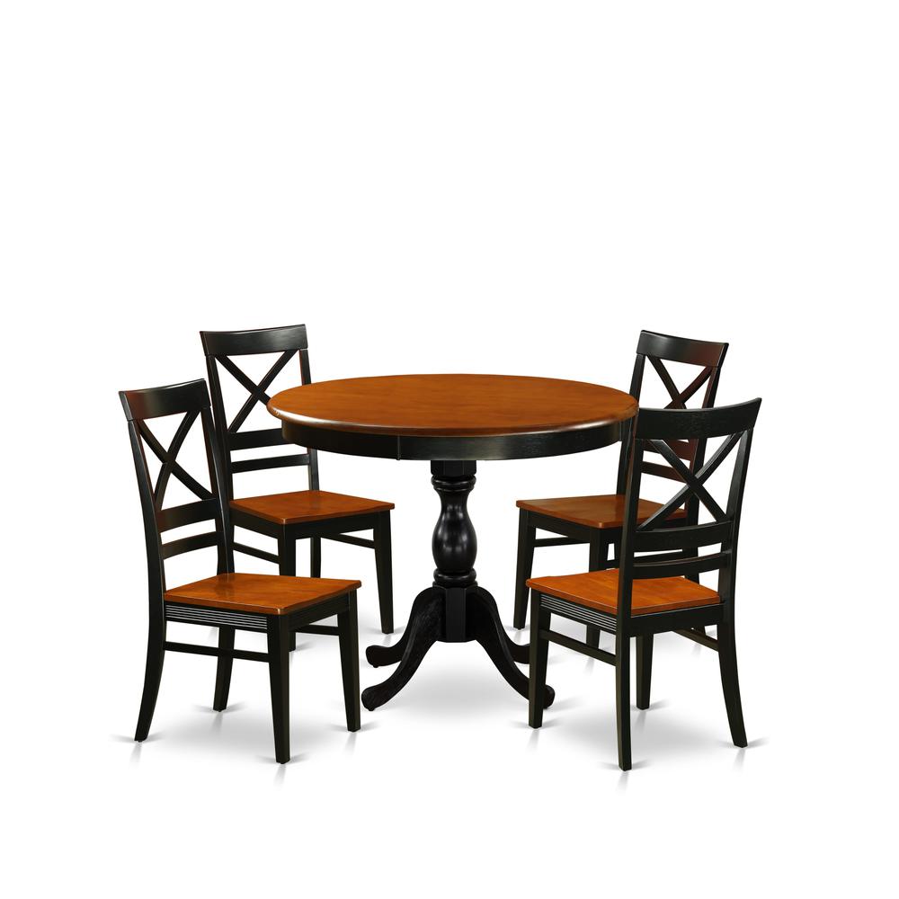 East West Furniture 5-Piece Kitchen Table Set Contains a Kitchen Table and 4 Wooden Chairs with X Back - Black Finish