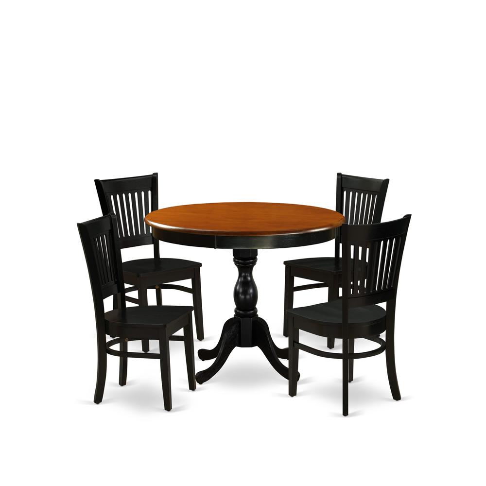 East West Furniture 5-Piece Dining Table Set Consist of Kitchen Table and 4 Mid Century Chairs with Slatted Back - Black Finish