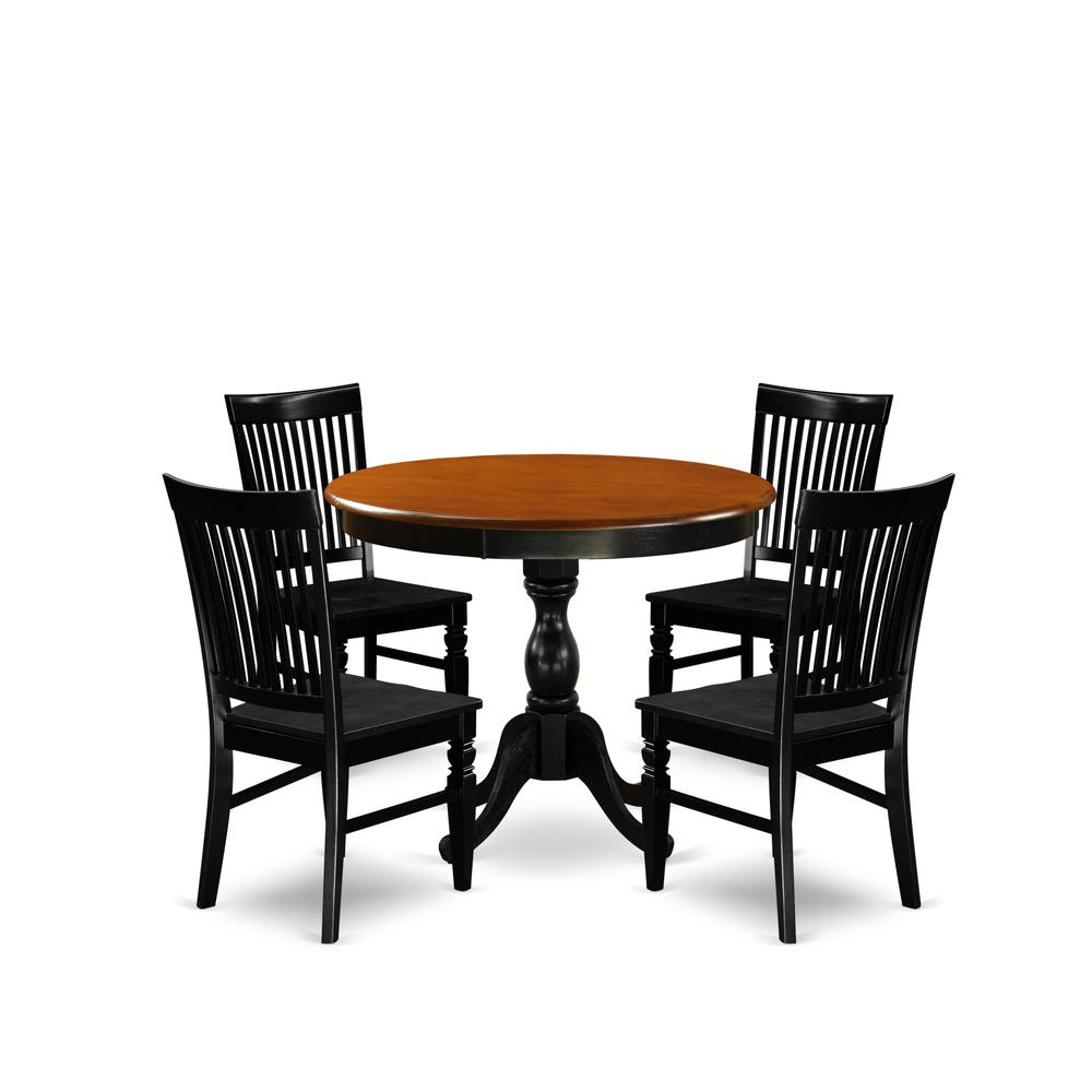 East West Furniture 5-Piece Dining Room Table Set Contains a Modern Kitchen Table and 4 Dining Chairs with Slatted Back - Black Finish