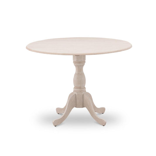 East West Furniture DMT-ABC-TP Round small table Linen White Color Drops Leave Table Top Surface and Asian Wood small dining table Pedestal Legs -Black Finish