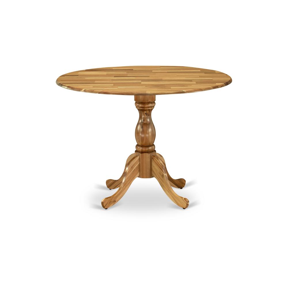 East West Furniture DMT-ANA-TP Round Modern Dining Table Natural Acacia Color Table Top Surface and Asian Wood Modern Dining Table Pedestal Legs -Natural Acacia Finish