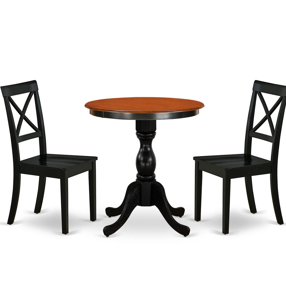 East West Furniture 3-Piece Modern Dining Set Contains a Dining Table and 2 Wooden Chairs with X back - Black Finish