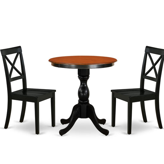 East West Furniture 3-Piece Modern Dining Set Contains a Dining Table and 2 Wooden Chairs with X back - Black Finish