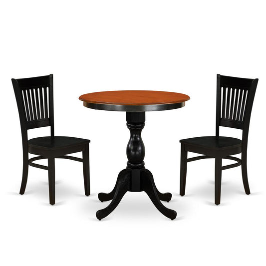 East West Furniture 3-Piece Dinette Set Contains a Kitchen Table and 2 Dining Chairs with Slatted Back - Black Finish