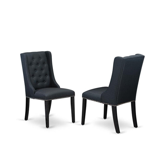 FOP6T24 Dining Room Chairs - Black Linen Fabric Parson Dining Chairs and Button Tufted Back with Wire Brushed Black Rubber Wood Legs - Parson Chairs Set of 2 - Set of 2