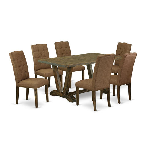 East West Furniture V776EL718-7 - 7-Piece Small Dining Table Set - 6 Dining Chairs and a Rectangular Dinner Table Hardwood Structure