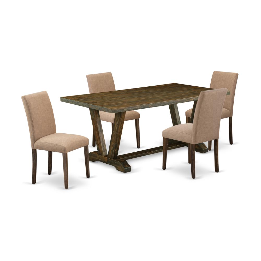 East West Furniture 5-Piece dining room table set Includes 4 Upholstered Chairs with Upholstered Seat and High Back and a Rectangular Kitchen Table - Distressed Jacobean Finish