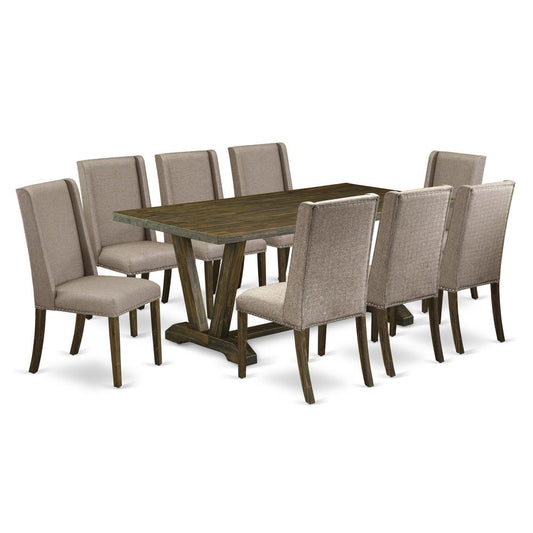 East West Furniture V777FL716-9 - 9-Piece Modern Dining Table Set - 8 Parson Chairs and a Rectangular Dining Table Hardwood Frame