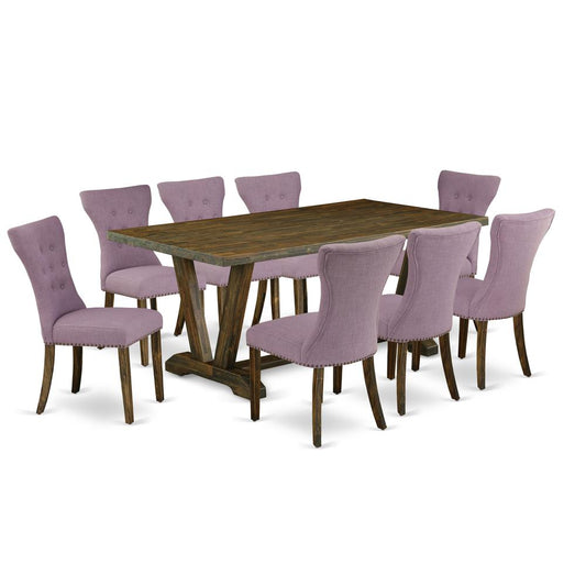 East West Furniture V777Ga740-9 - 9-Piece Dinette Set - 8 Padded Parson Chairs and a Rectangular Dinner Table Solid Wood Frame