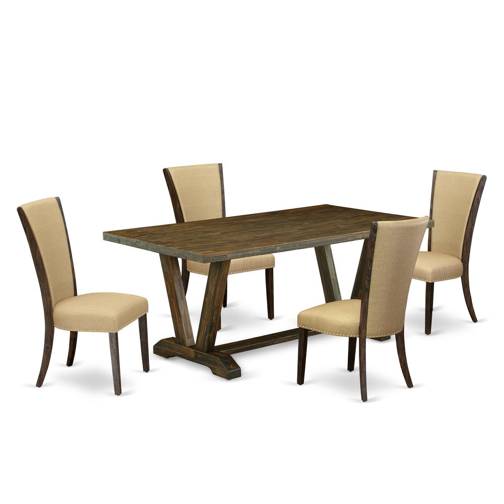 East West Furniture V777VE703-5 5Pc Dinette Set Contains a Dinette Table and 4 Parsons Chairs with Brown Color Linen Fabric, Medium Size Table with Full Back Chairs, Distressed Jacobean Finish