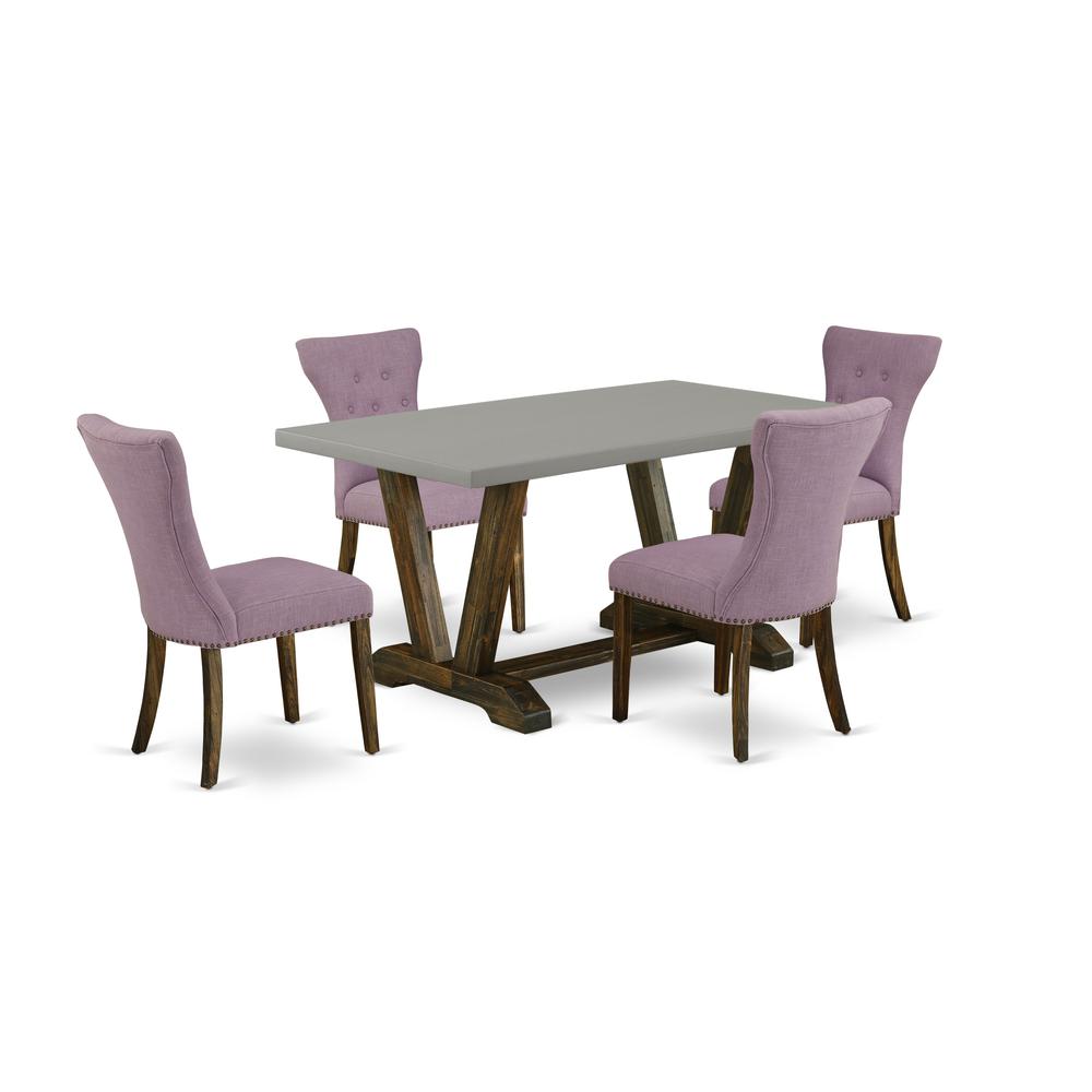 East West Furniture 5-Piece Dining Table Set Included 4 Parson Chair Upholstered Seat and High Button Tufted Chair Back and Rectangular Mid Century Dining Table with Cement Color Dining room Table Top