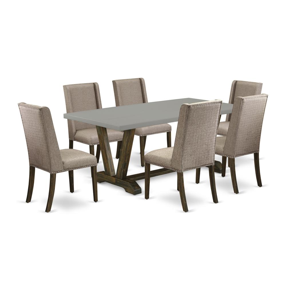 East West Furniture V797FL716-7 - 7-Piece Dining Table Set - 6 Person Dining Chairs and Rectangular Table Solid Wood Frame â€“ High Stylish Back & Linen White Finish