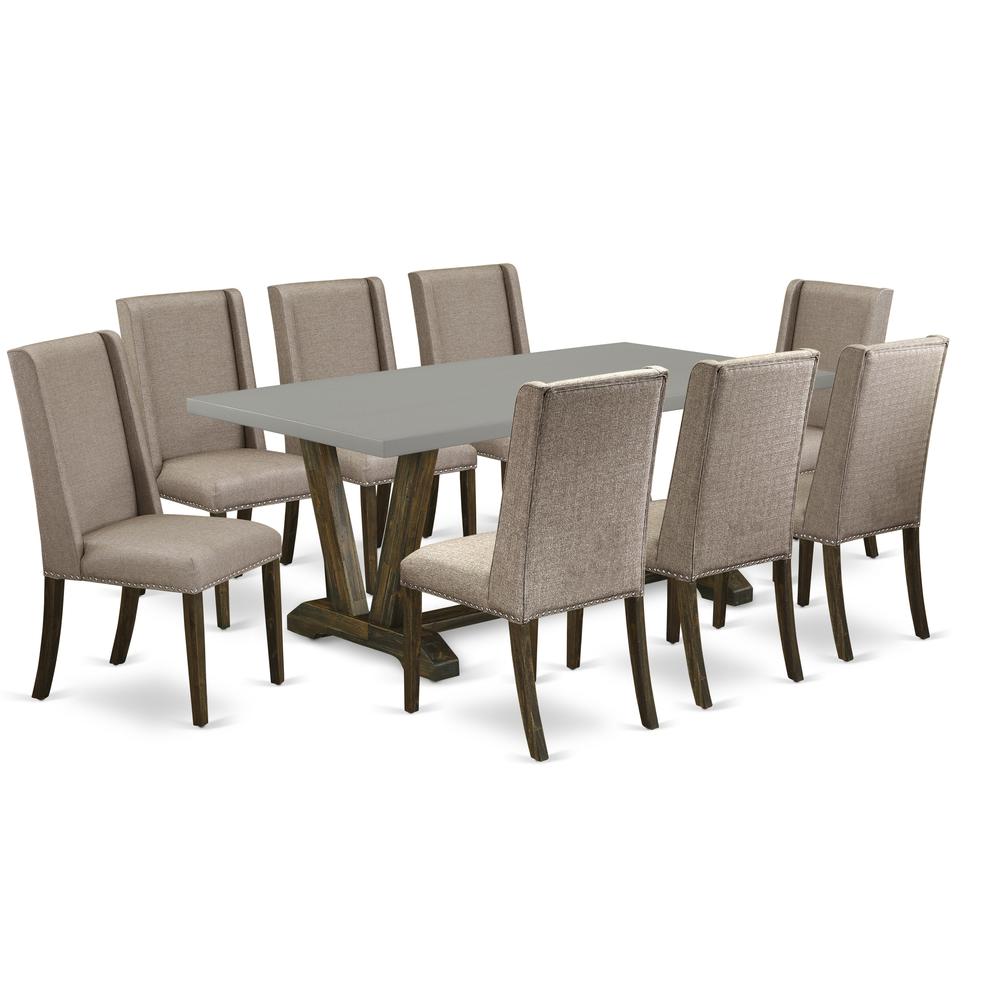 East West Furniture V797FL716-9 - 9-Piece Rectangular Dining Table Set - 8 Dining Room Chairs and a Rectangular Dinette Table Solid Wood Structure