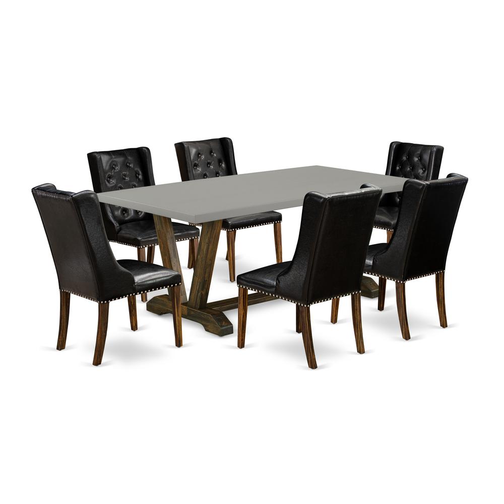 East West Furniture V797FO749-7 7 Piece Kitchen Table Set - 6 Black Pu Leather Parson Chairs Button Tufted with Nailheads and Wood Dining Table - Distressed Jacobean Finish