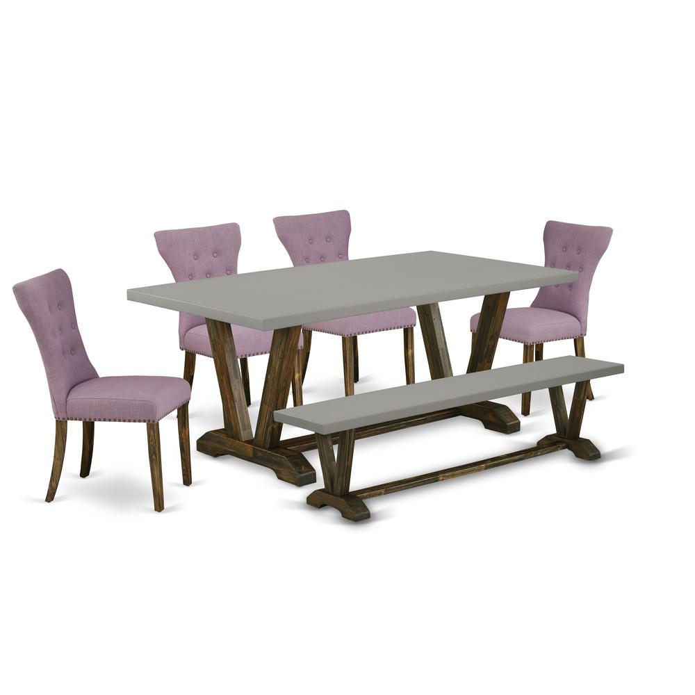 East West Furniture V797Ga740-6 - 6-Piece Dinette Set - 4 Parson Chairs, an amazing Bench and a Dining Table Solid Wood Structure