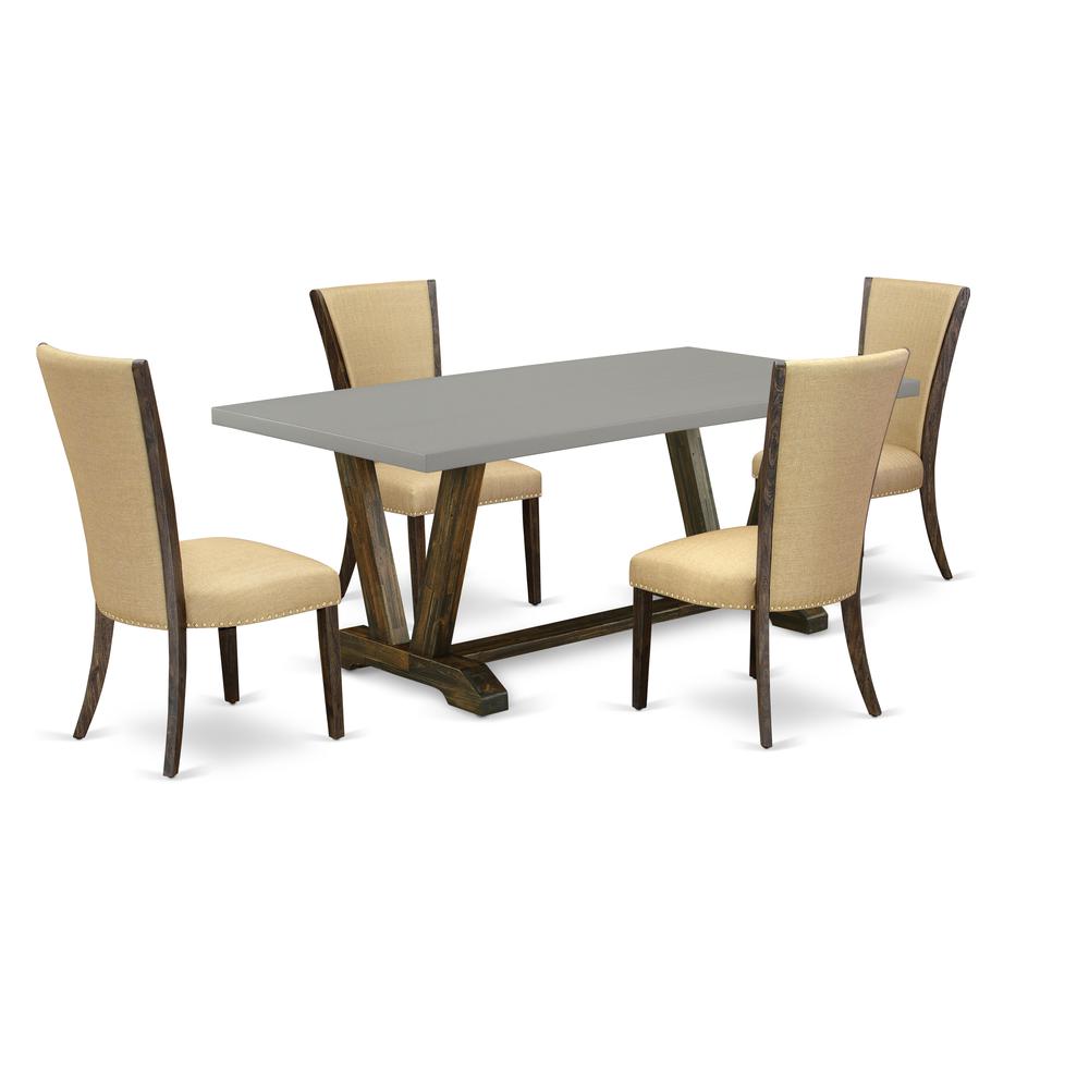 East West Furniture V797VE703-5 5Pc Dining Table set Contains a Kitchen Table and 4 Parsons Dining Chairs with Brown Color Linen Fabric, Medium Size Table with Full Back Chairs, Distressed Jacobean an