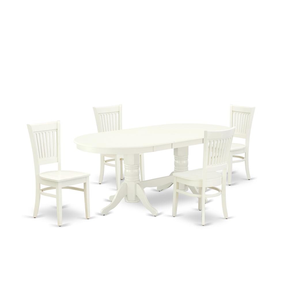 East West Furniture - VAVA5-LWH-W - 5-Pc Dinette Set- 4 Wood Chair with Wooden Seat and Slatted Chair Back - Butterfly Leaf Wooden Dining Table - Linen White Finish