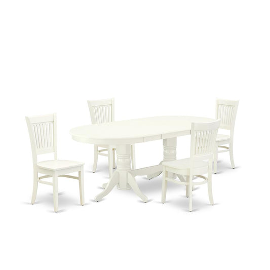 East West Furniture - VAVA5-LWH-W - 5-Pc Dinette Set- 4 Wood Chair with Wooden Seat and Slatted Chair Back - Butterfly Leaf Wooden Dining Table - Linen White Finish