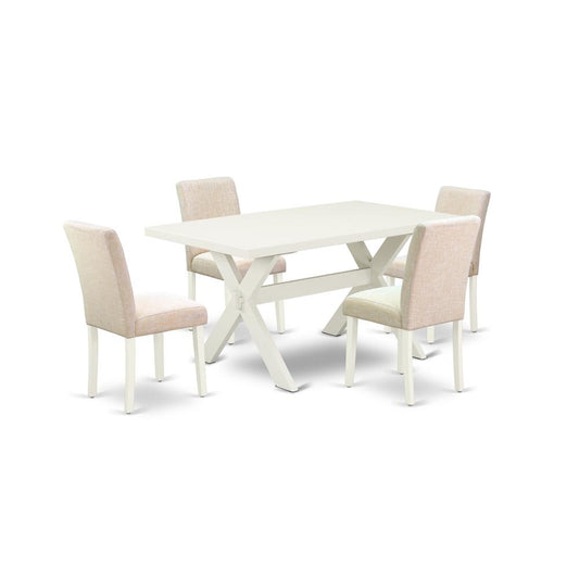 East West Furniture 5-Pc Rectangular Dining Table Set Included 4 Parson Dining chairs Upholstered Seat and Stylish Chair Back and Rectangular Kitchen Table with Linen White rectangular Table Top - Lin