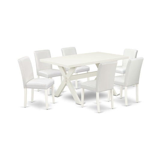 East West Furniture X026AB264-7 7-Piece Beautiful Modern Dining Table Set an Excellent Linen White rectangular Table Top and 6 Beautiful Pu Leather Parson Dining Chairs with Stylish Chair Back, Linen