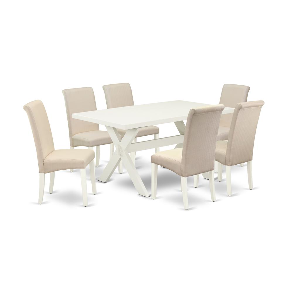 East West Furniture X026Ba201-7 - 7-Piece Dining Room Set - 6 Parson Dining Chairs and Dining Room Table Solid Wood Structure