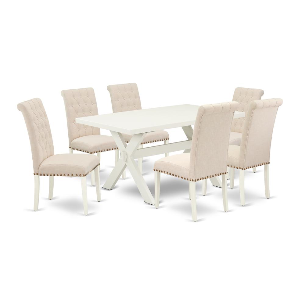 East West Furniture X026BR202-7 - 7-Piece Modern Dining Table Set - 6 Kitchen Parson Chairs and a Rectangular a Rectangular Table Solid Wood Frame