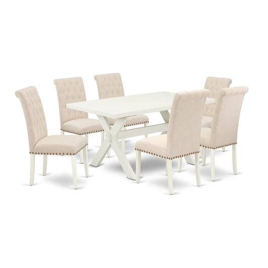 East West Furniture X026BR202-7 - 7-Piece Modern Dining Table Set - 6 Kitchen Parson Chairs and a Rectangular a Rectangular Table Solid Wood Frame