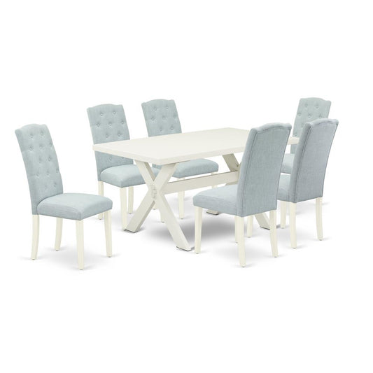 East West Furniture X026CE215-7 - 7-Piece Small Dining Table Set - 6 Padded Parson Chairs and a Rectangular Table Hardwood Structure