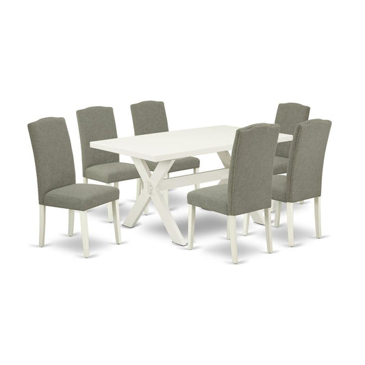 East West Furniture X026EN206-7 - 7-Piece Dining Room Table Set - 6 Dining Chairs and Small a Rectangular Table Hardwood Structure