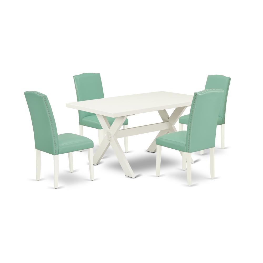 East West Furniture 5-Piece Kitchen Dinette Set Included 4 Parson Dining chairs Upholstered Nails Head Seat and Stylish Chair Back and Rectangular Dining Table with Linen White Kitchen Dining Table To