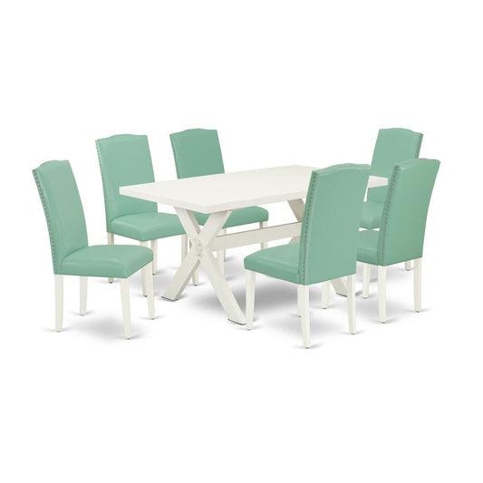 East West Furniture X026EN257-7 - 7-Piece Small Dining Table Set - 6 Padded Parson Chairs and a Rectangular Table Hardwood Structure