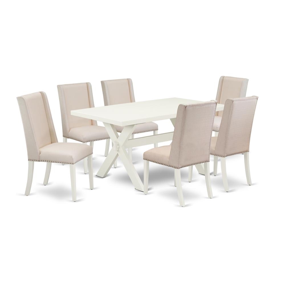 East West Furniture X026FL201-7 - 7-Piece Small Dining Table Set - 6 Parson Chairs and Dining Room Table Solid Wood Structure