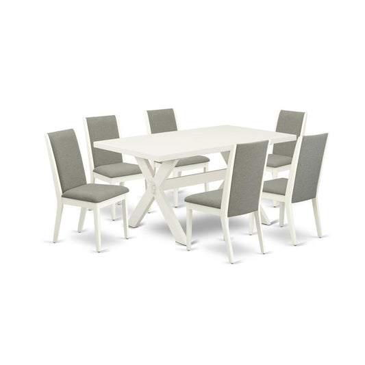 East West Furniture X026LA206-7 7-Piece Amazing Dining Table Set an Outstanding 6 Dining Table Top and 6 Wonderful Linen Fabric Dining Chairs with Stylish Chair Back, Linen White Finish