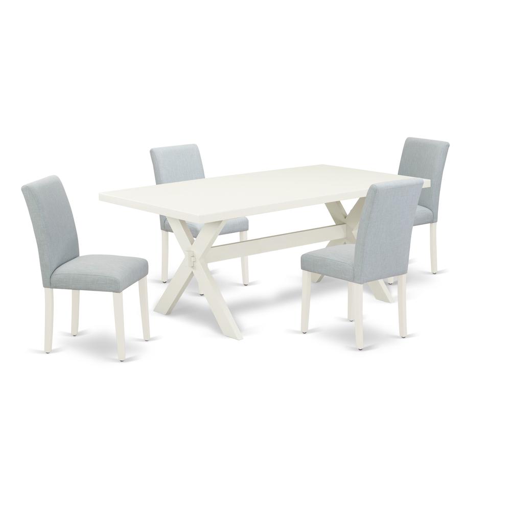 East West Furniture 5-Pc Dining Room Table Set Includes 4 Mid Century Modern Chairs with Upholstered Seat and High Back and a Rectangular Kitchen Dining Table - Linen White Finish