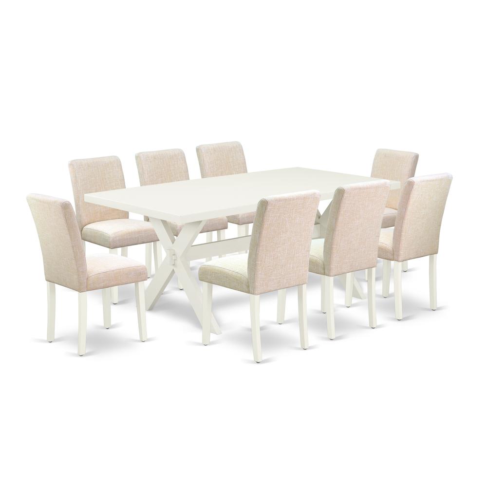 East West Furniture X027aB202-9 - 9-Piece Dinette Set - 8 Padded Parson Chair and a Living Room Table Hardwood Structure