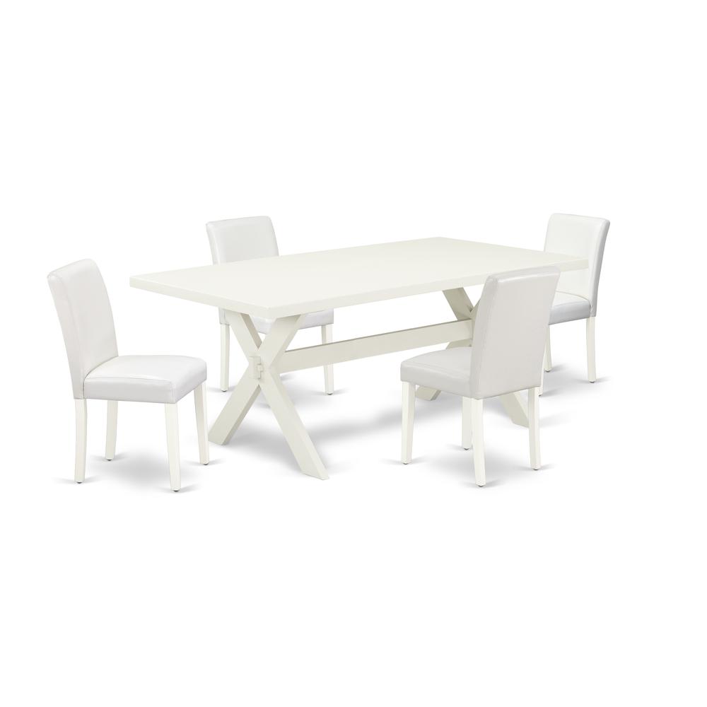 East West Furniture X027AB264-5 5-Piece Modern kitchen table set a Superb Linen White Wood Dining Table Top and 4 Beautiful Pu Leather Padded Chairs with Stylish Chair Back, Linen White Finish