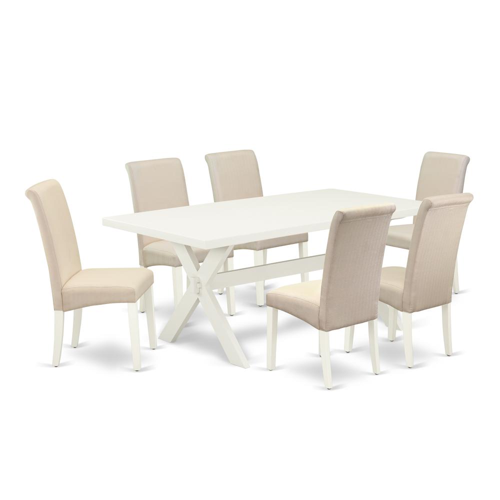 East West Furniture X027Ba201-7 - 7-Piece Dining Room Set - 6 Upholstered Dining Chairs and a Rectangular Table Hardwood Structure