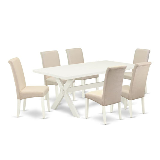 East West Furniture X027Ba201-7 - 7-Piece Dining Room Set - 6 Upholstered Dining Chairs and a Rectangular Table Hardwood Structure