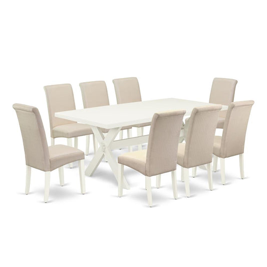 East West Furniture X027Ba201-9 - 9-Piece Small Dining Table Set - 8 Parson Dining Room Chairs and a Rectangular Dinette Table Hardwood Frame