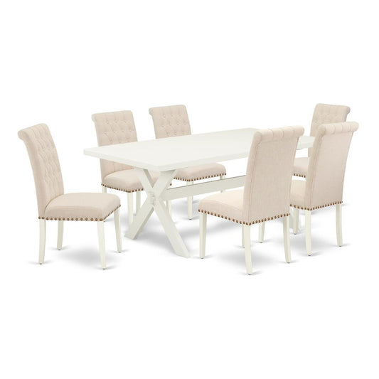 East West Furniture X027BR202-7 - 7-Piece Rectangular Dining Table Set - 6 Parson Chairs and a Rectangular Dining Table Solid Wood Structure