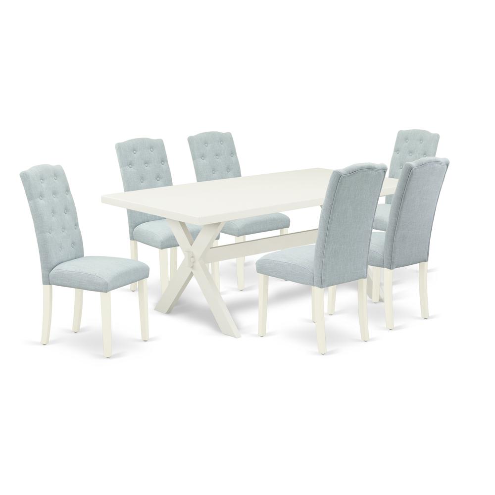 East West Furniture X027CE215-7 - 7-Piece Kitchen Dining Table Set - 6 Dining Chairs and Dinette Table Hardwood Frame