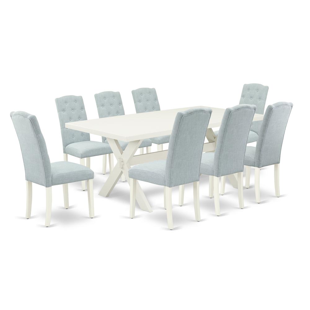 East West Furniture X027CE215-9 - 9-Piece Rectangular Dining Table Set - 8 Parson Chairs and a Rectangular Dining Table Hardwood Frame