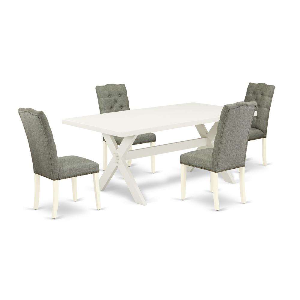 East West Furniture 5-Piece Kitchen Set a Beautiful Linen White Small Dining Table Top and 4 Amazing Kitchen Parson Chair with Nail Heads and High Button Tufted Back, Linen White Finish