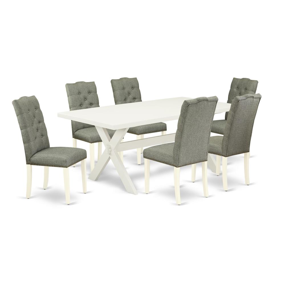 East West Furniture X027EL207-7 - 7-Piece Dinette Set - 6 Parson Chairs and a Dining Table Solid Wood Structure