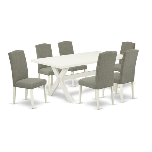 East West Furniture X027EN206-7 - 7-Piece Modern Dining Table Set - 6 Kitchen Parson Chairs and a Rectangular Table Solid Wood Frame